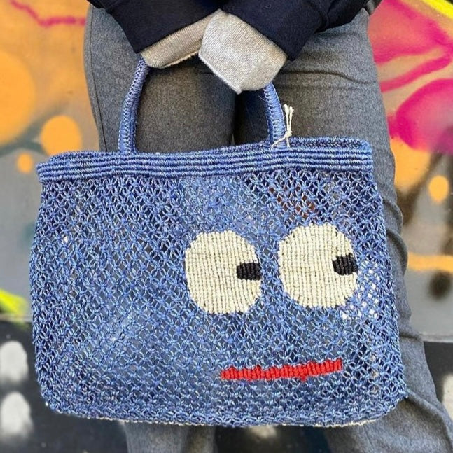 HAPPY FACE  JUTE BAG/ XSMALL / BLUE/ available  PRE-ORDER