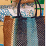 MULTI BLUE STRIPES JUTE BAG - LARGE
