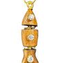 Wooden pendant with embedded stones on a dark textured background