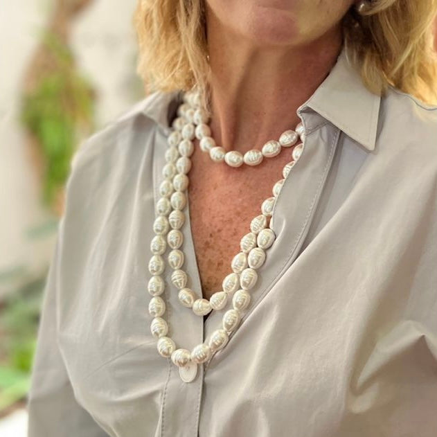 Set of 2 Long Chunky Pearls Trend Necklace