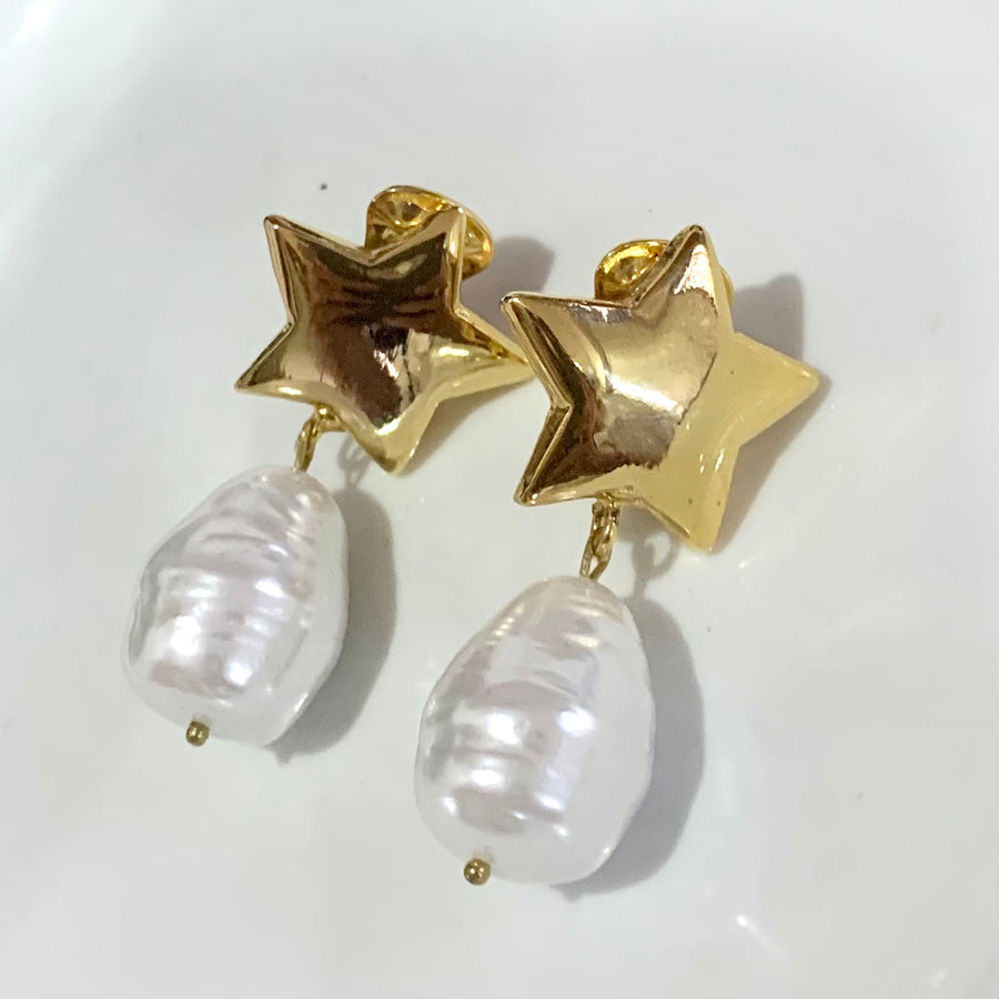 Vintage Star & Pearl Dangle Earrings
