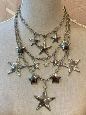 MULTI STAR STATEMENT NECKLACE SILVER COLOR