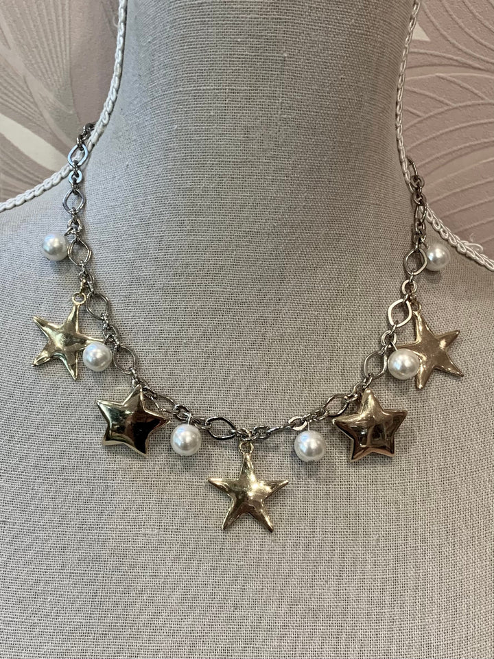 5 STARS & PEARLS 45 CM NECKLACE SILVER COLOR