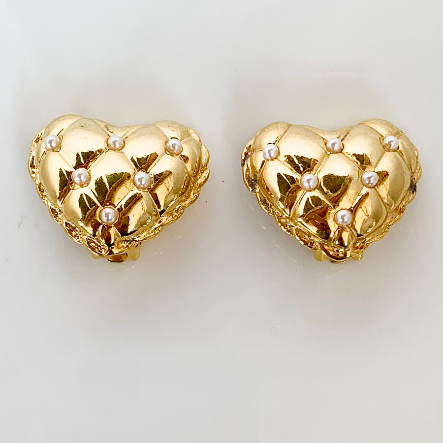 Vintage Quilted Heart Earrings