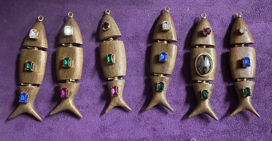 Wooden Fish Charm with Crystals