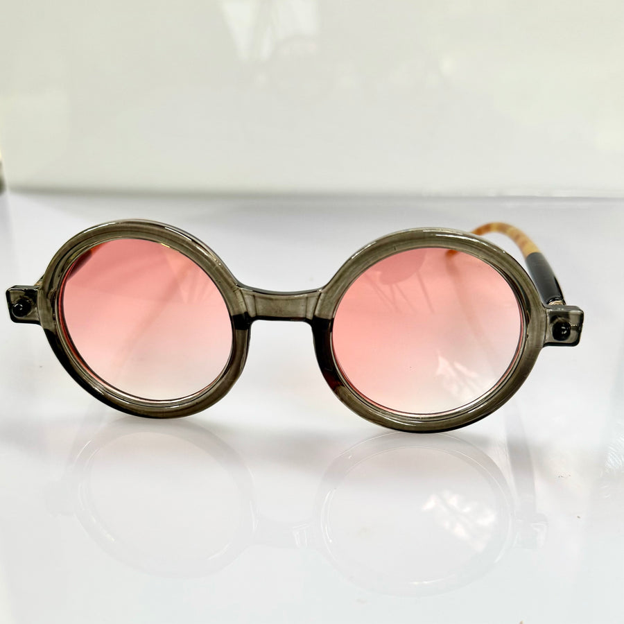 Grey / Pink Round  Trendy Sunglasses