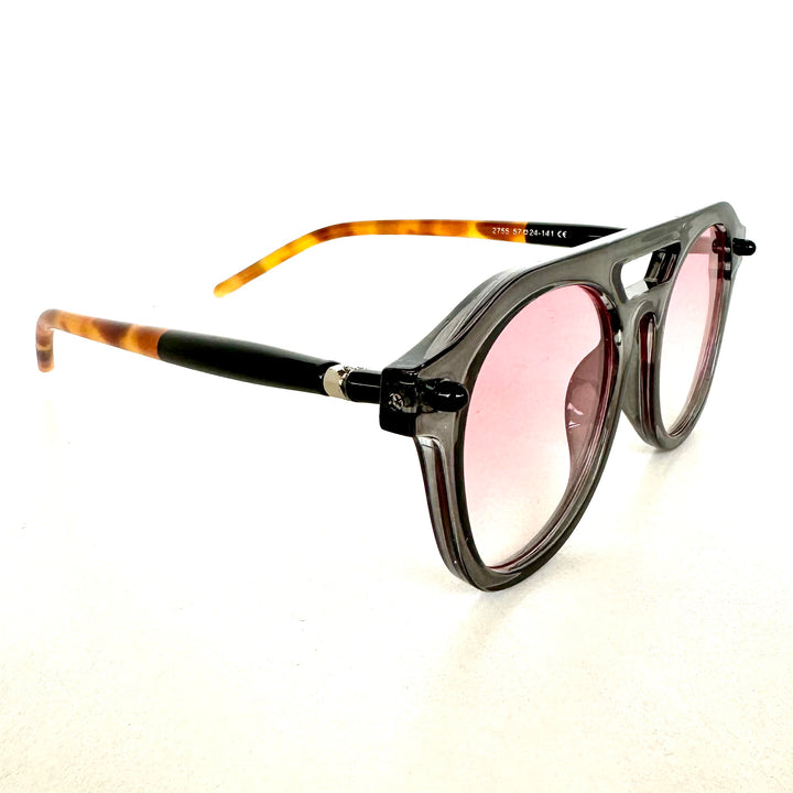 Grey / Pink Aviator Trendy Sunglasses