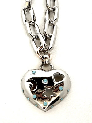 Chunky Lariat Necklace with Heart Pendant