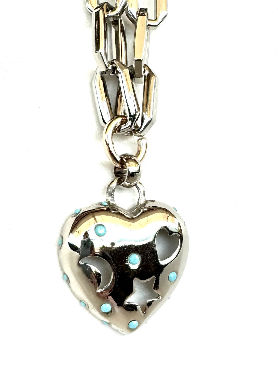 Chunky Lariat Necklace with Heart Pendant