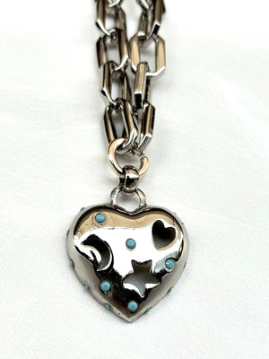 Chunky Lariat Necklace with Heart Pendant