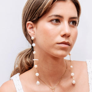 Linear Multi Pearls Long Earrings