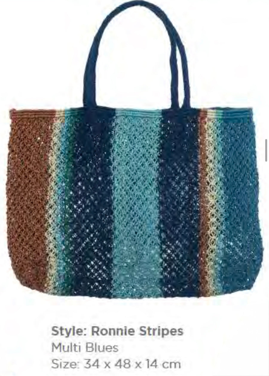 MULTI BLUE STRIPES JUTE BAG - LARGE