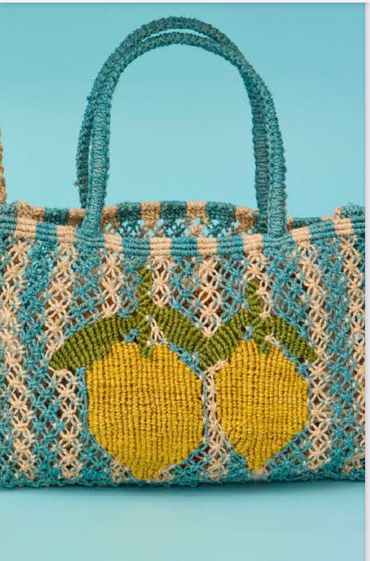LEMON JUTE BAG X-SMALL / TURQUOISE TRIPES