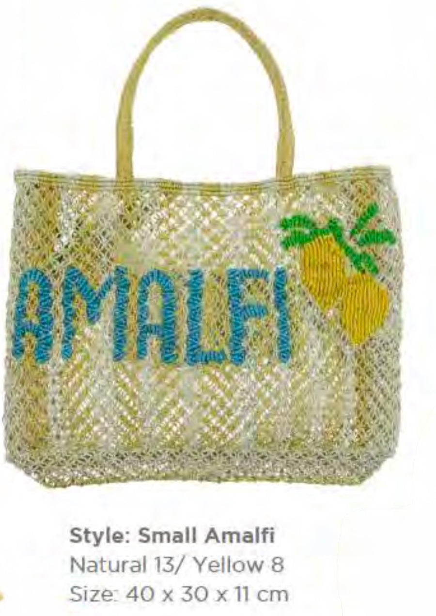 AMALFI JUTE  BAG -SMALL /YELLOW  STRIPES