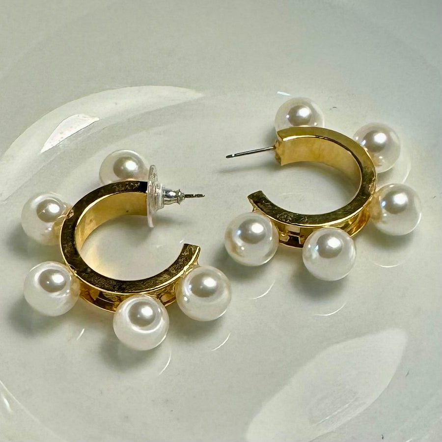 Jupiter Gold Plated Pearls Hoops Earrings