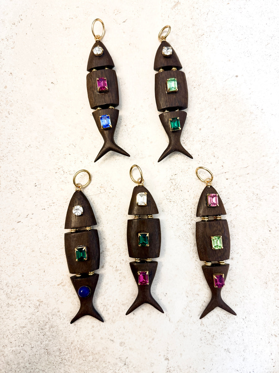 Wooden Fish Charm with Crystals