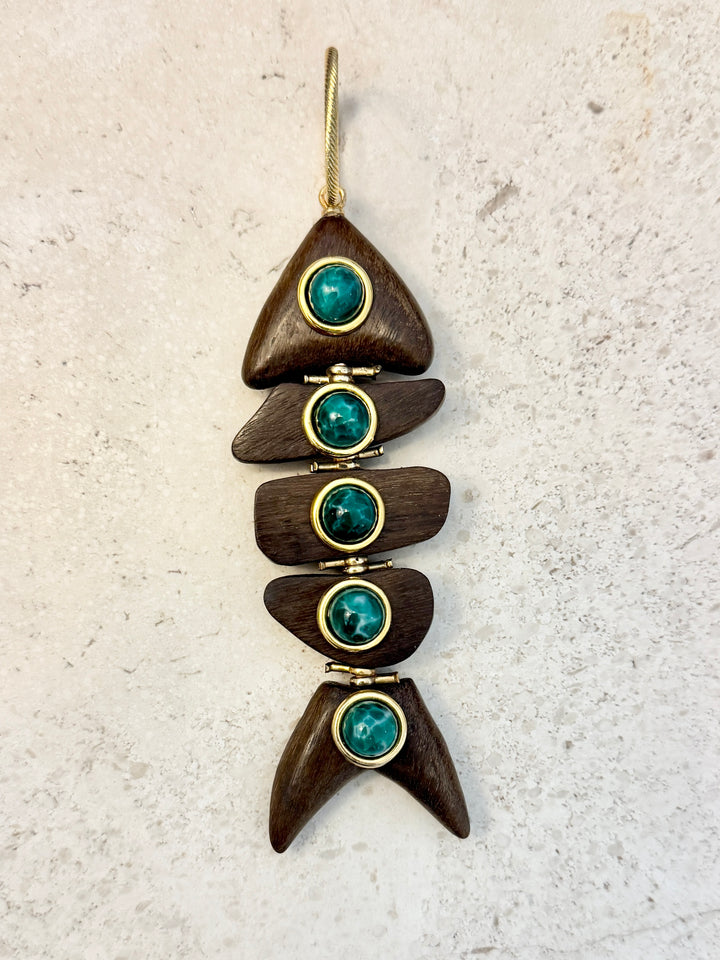 Wooden Fish Charm with Cabouchon