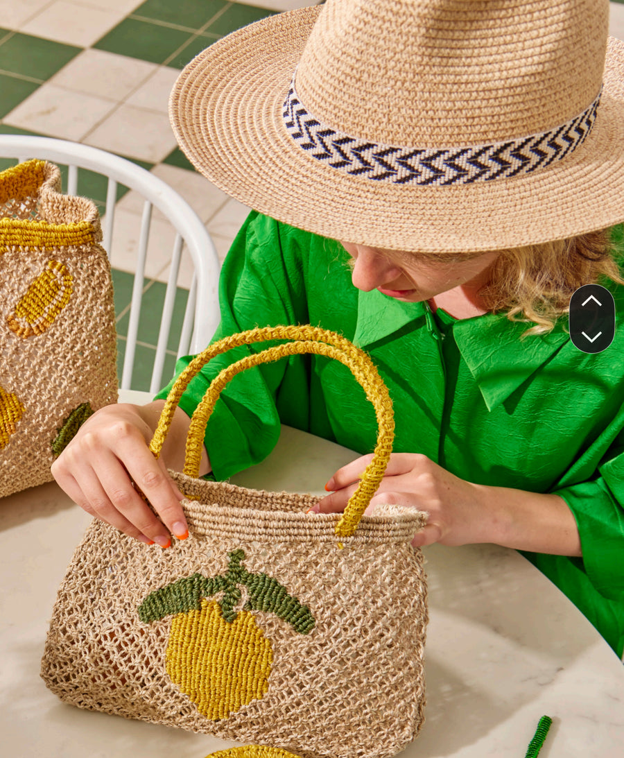 LEMON JUTE BAG X-SMALL / TURQUOISE TRIPES