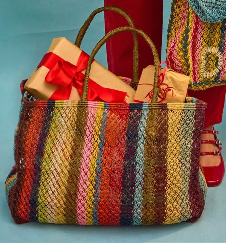 MULTI STRIPES JUTE BAG - LARGE