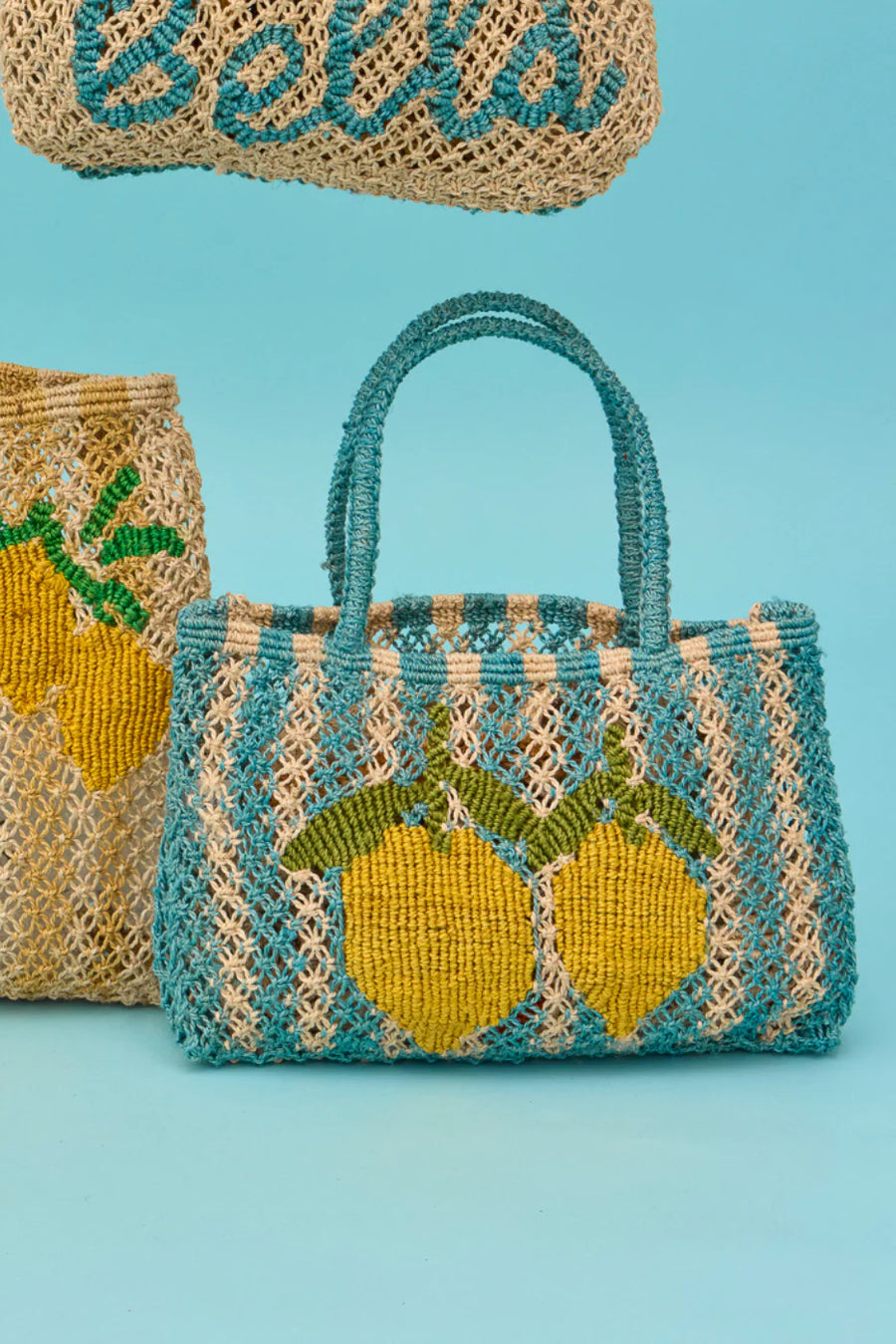 LEMON JUTE BAG X-SMALL / TURQUOISE TRIPES