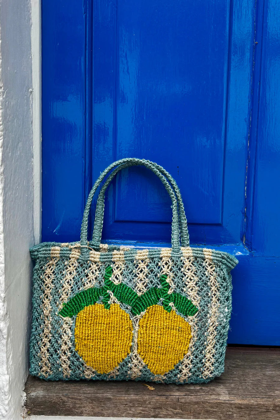 LEMON JUTE BAG X-SMALL / TURQUOISE TRIPES