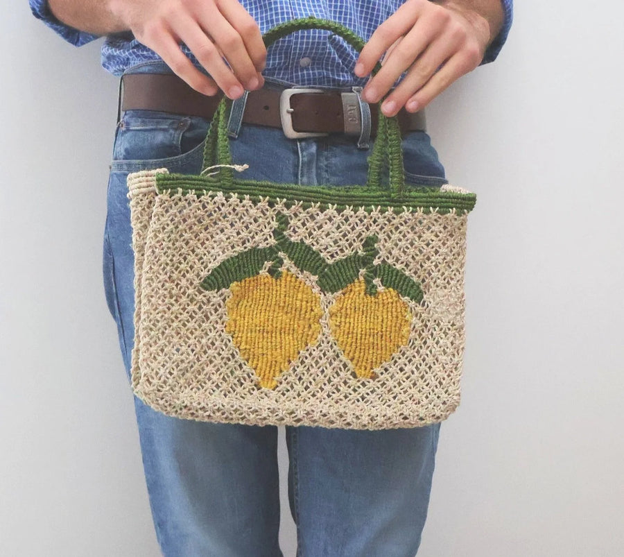 LEMON JUTE BAG X-SMALL / TURQUOISE TRIPES