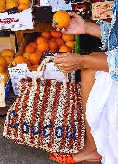 COU COU JUTE BAG - SMALL /BLUE STRIPES