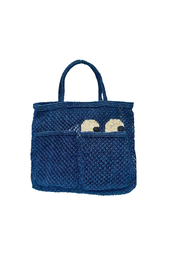 HAPPY FACE  JUTE BAG-SMALL / NAVY BLUE / Available PRE-ORDER