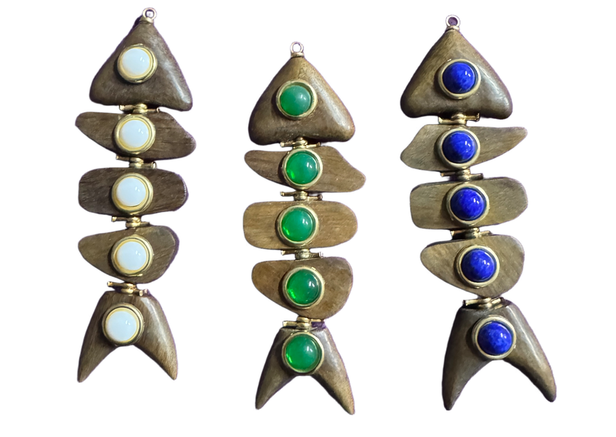 Wooden Fish Charm with Cabouchon