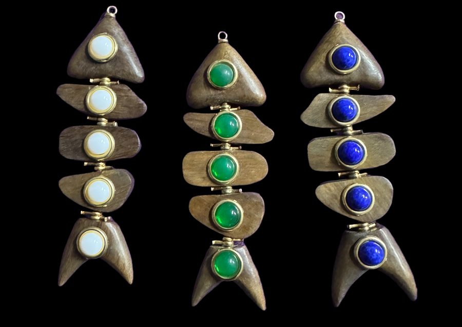 Wooden Fish Charm with Cabouchon