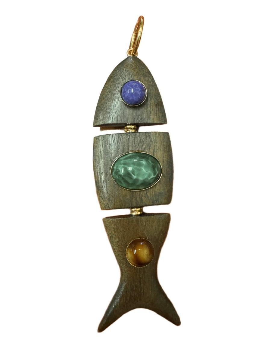 Wooden Fish Charm with Crystals