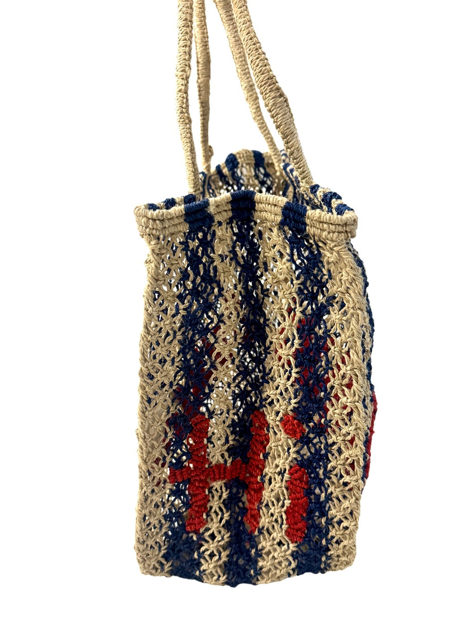 COU COU JUTE BAG - SMALL /BLUE STRIPES