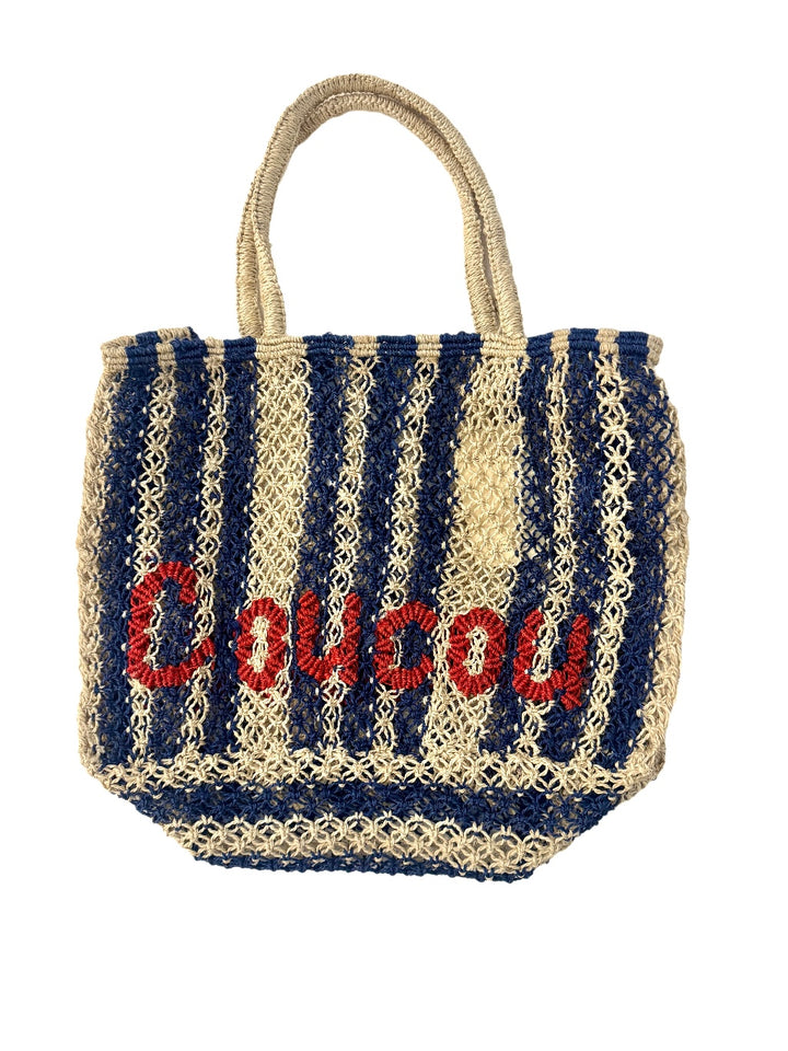 COU COU JUTE BAG - SMALL /BLUE STRIPES