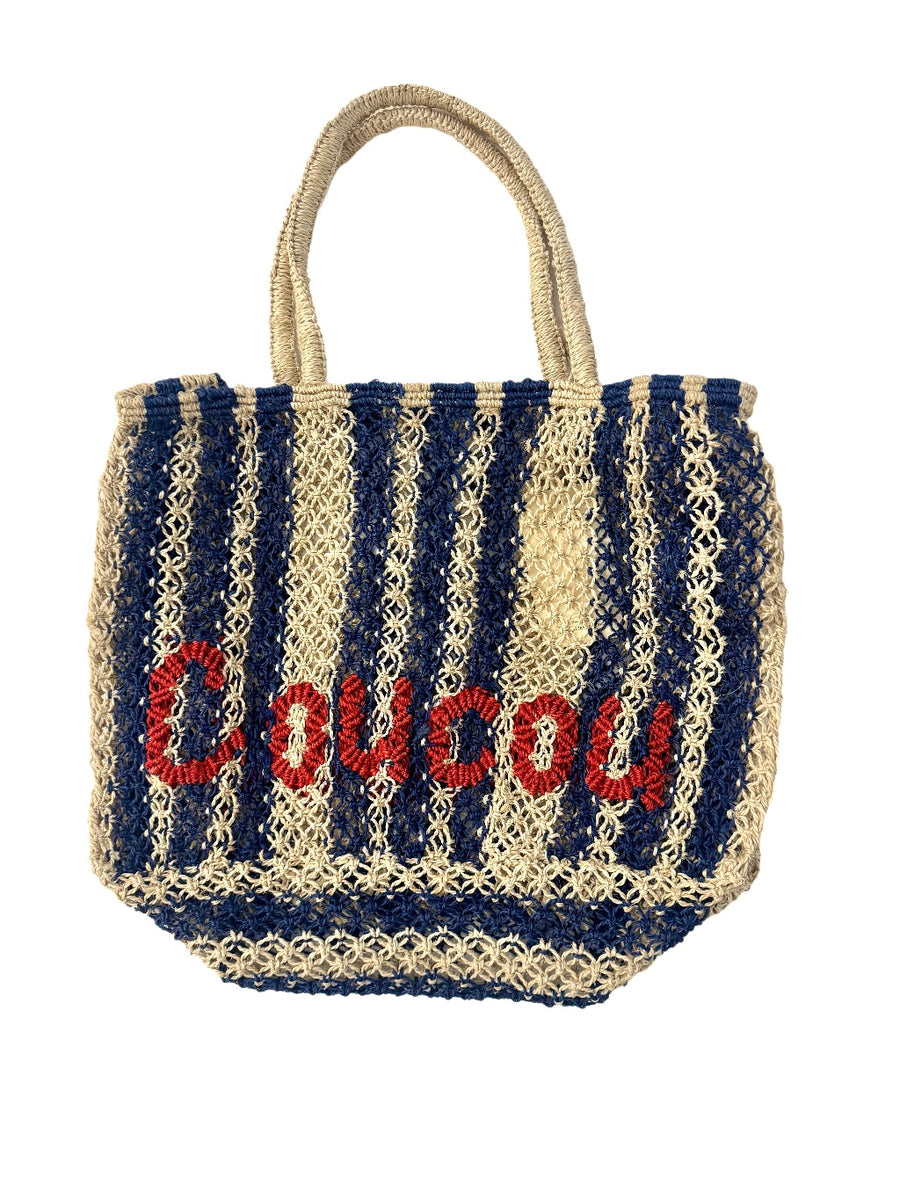 COU COU JUTE BAG - SMALL /BLUE STRIPES