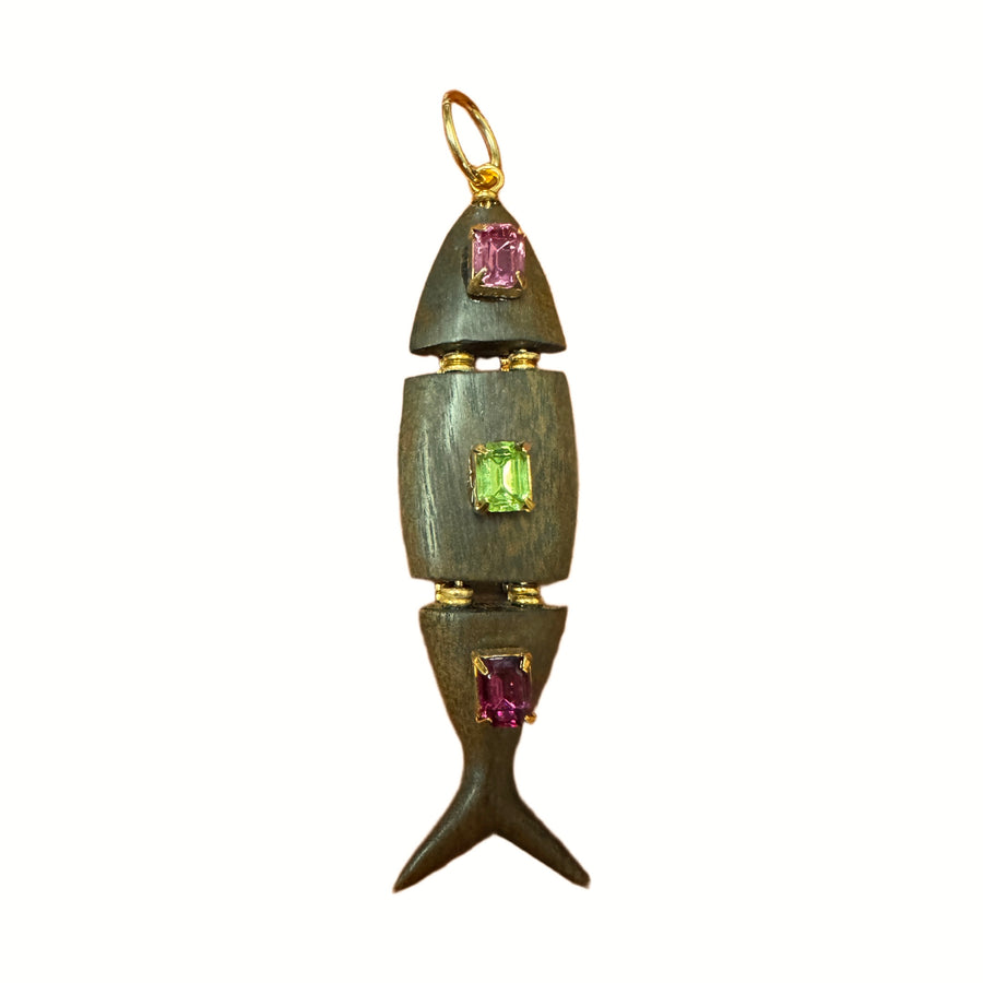 Wooden Fish Charm with Crystals