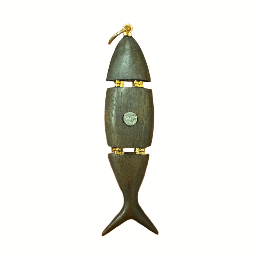 Wooden Fish Charm with Crystals