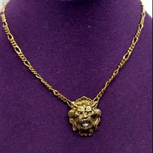 Gold Plated Small Lion Head Pendant Necklace