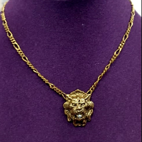 Gold Plated Small Lion Head Pendant Necklace