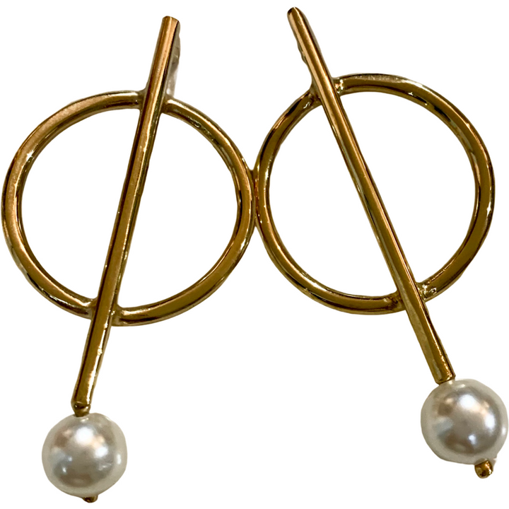 Circle & Pearl Linear Earrings