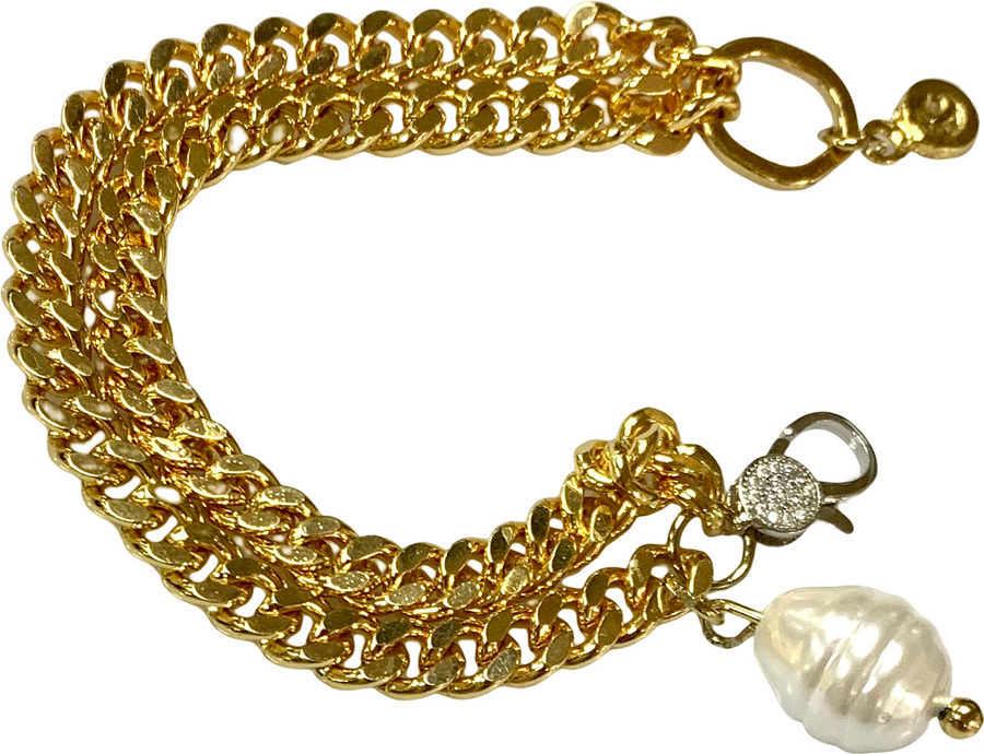 Chunky Cuban Style Bracelet with Pearl Pendant