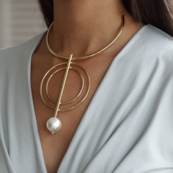 Doble Circle Pearl Ring Necklace