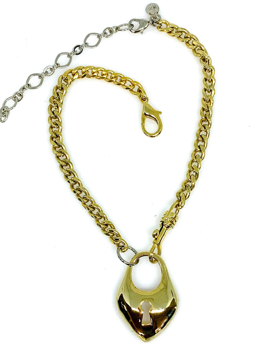 Gold Plated Locked Heart Pendant Necklace