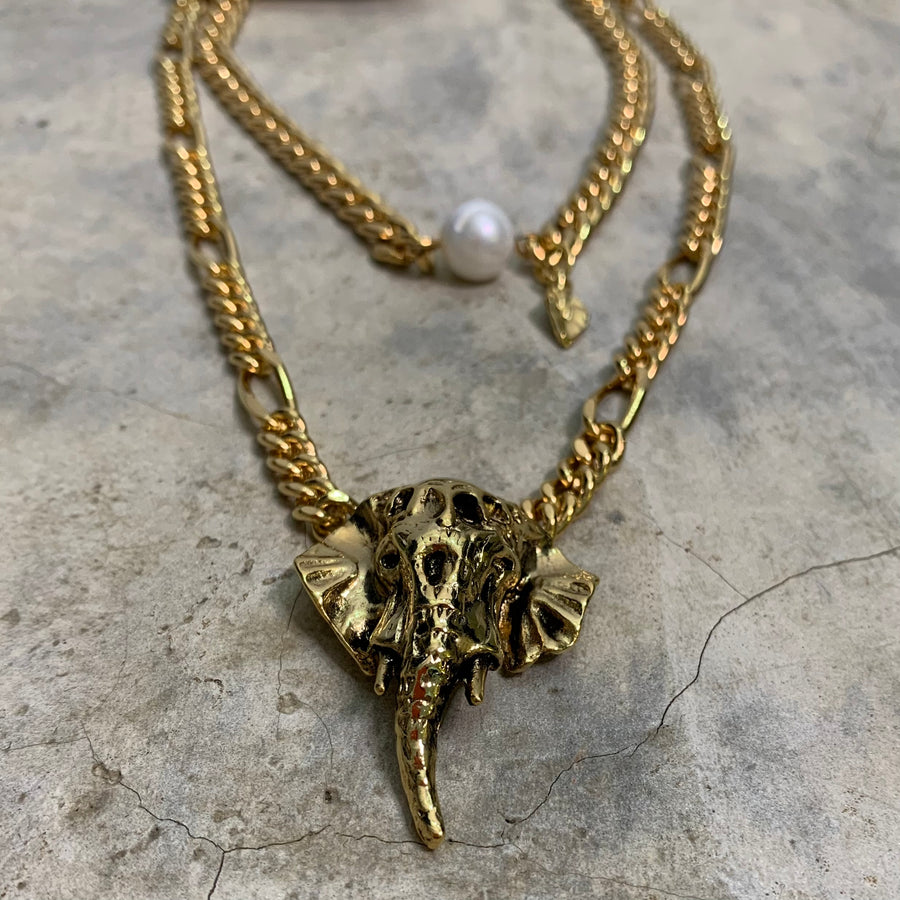 Elephant Pendant Figaro Necklace