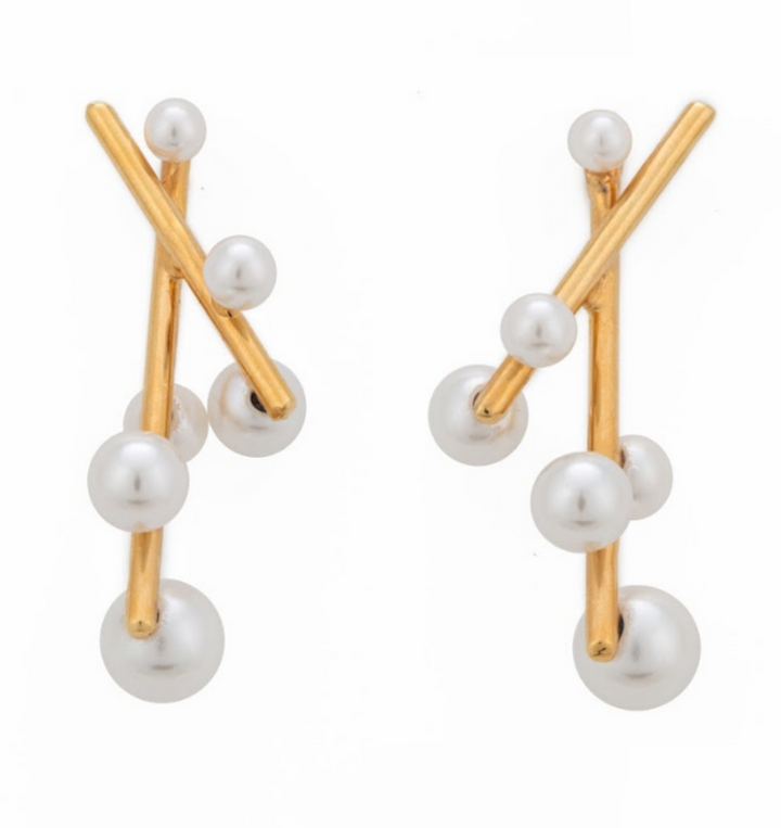 Diagonal Linear Pearls Earrings